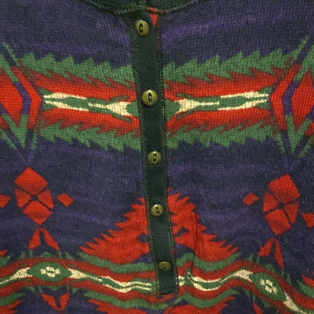 Vintage Chaps Denim Purple Tribal Boho Women’s Thermal Shirt Size Large - Picture 2 of 5